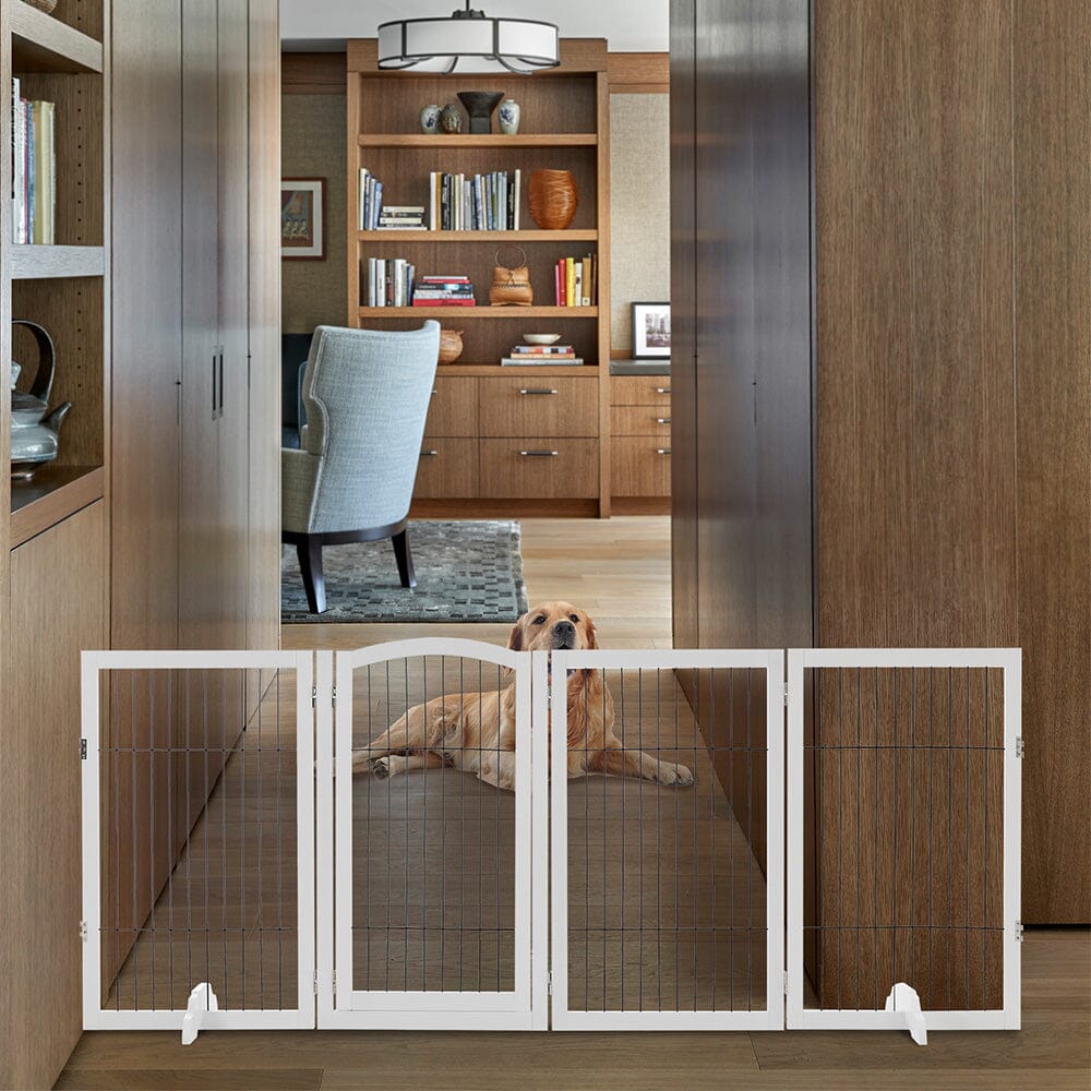 80cm H White 4-Panel Wooden Folding Pet Playpen