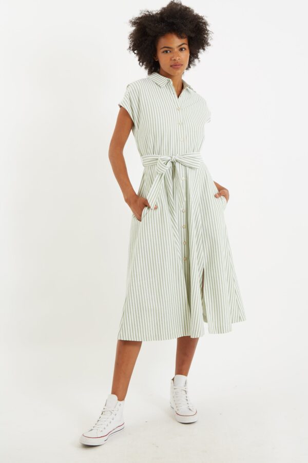 Fleur Sail Stripe Midi Shirt Dress Green