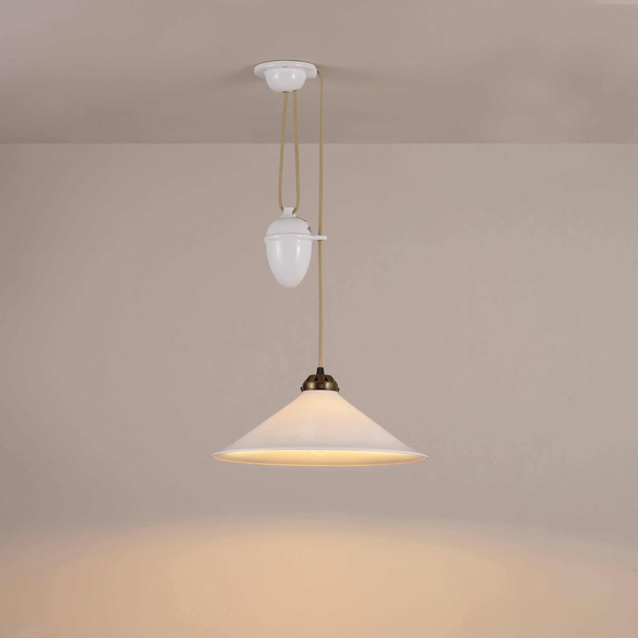 Original BTC Cobb Rise & Fall Large Pendant Light, Natural with Antique Brass