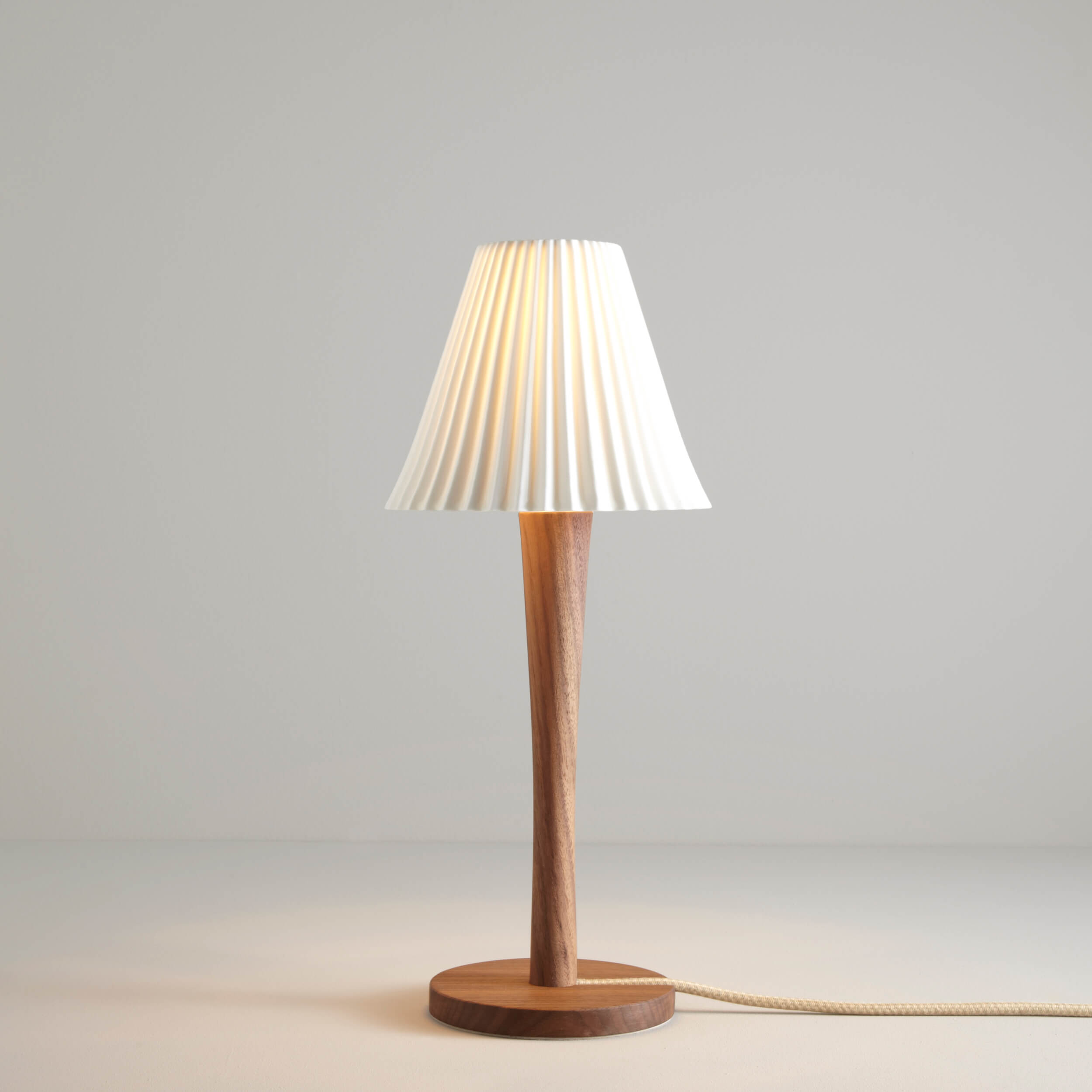Original BTC Cecil Table Light, Walnut Stem, Sand and Taupe Braided Cable