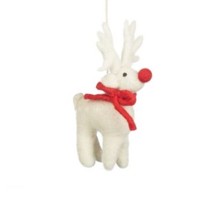 Felt White Rudolph Reindeer Tree Decoration - Funky Chunky Furniture