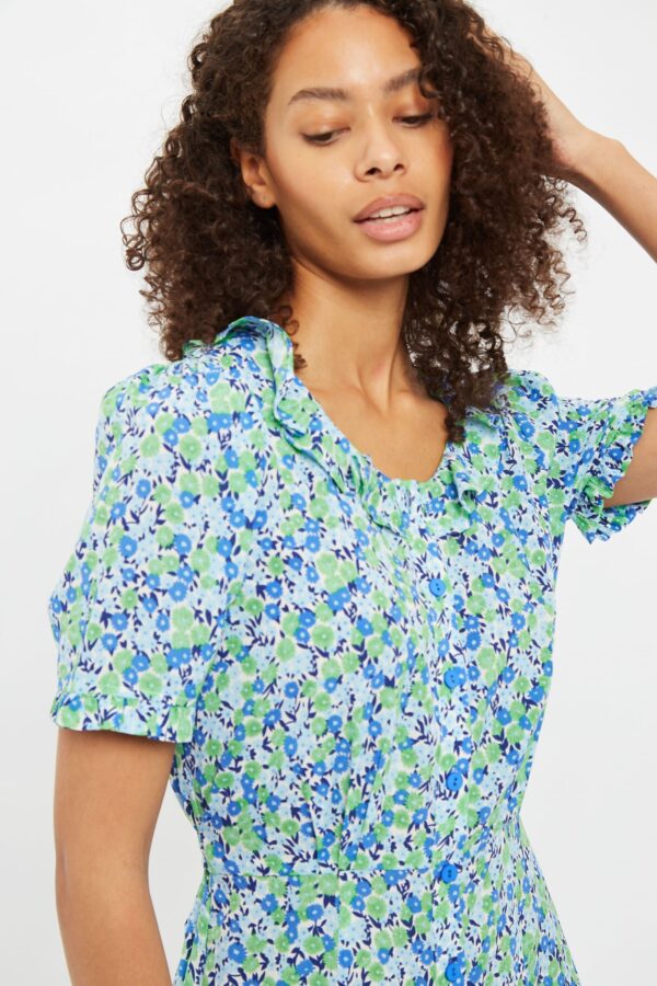 Louche Halcyon Flower Bed Print Short Sleeve Midi Dress