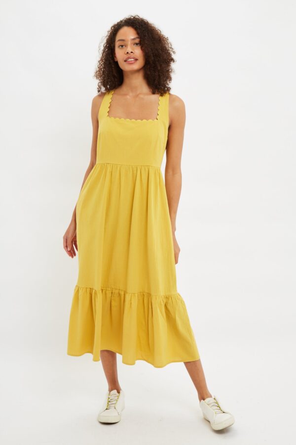 Hilla Sleeveless Square Neck Midi Tiered Dress In Mustard