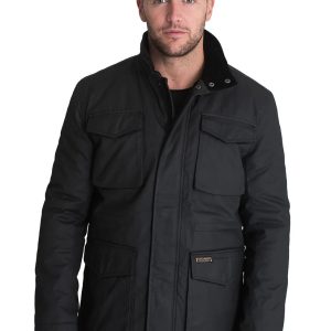 Classic Black Waxed High Neck Jacket