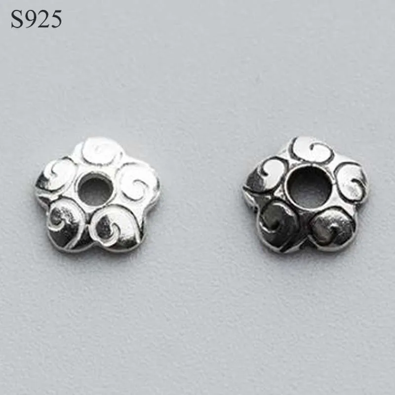 8pcs Real Solid 925 Sterling Titanium Plain Silver 6mm Flower Bead Caps Necklace Bracelet Connector Jewelry Making Findings
