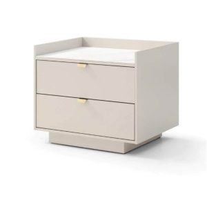 Tommy Franks Saviour Bedside Table - White Marble & Beige