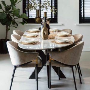 Tornado Dining Table in White Marble