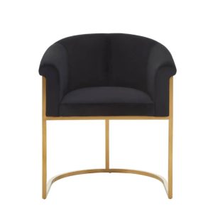 Matte Gold Black Velvet Dining Chair
