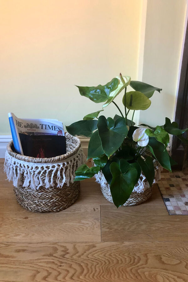 Set Of 2 Raffia Tassel Baskets