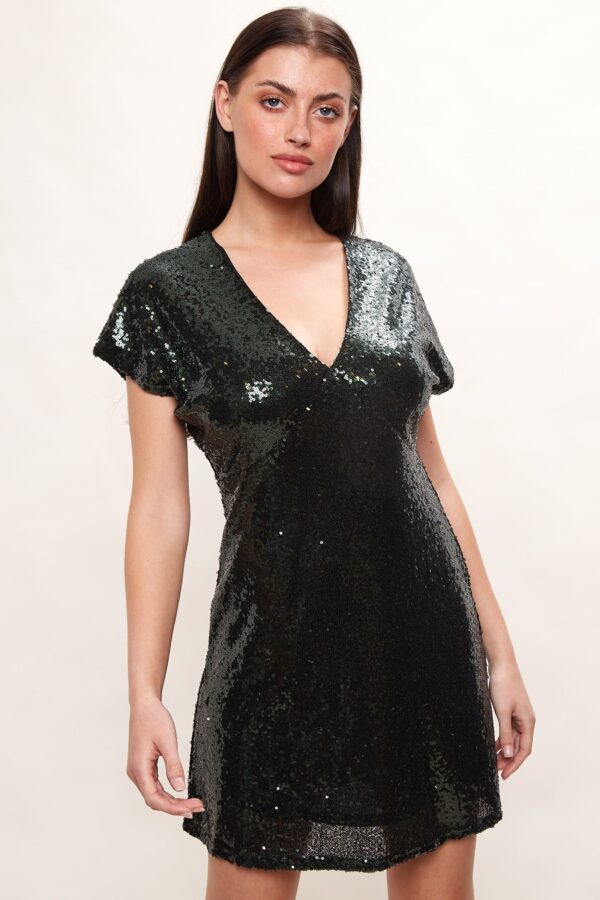 Jaska Sequin V Neck Mini Dress - Green