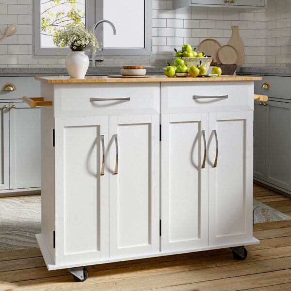 White Kitchen Mobile Trolley Storage Cabinet