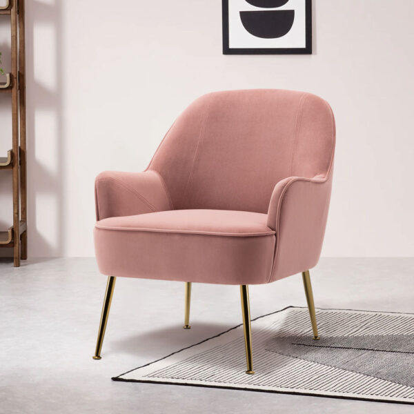 Velvet Upholstered Armchair with Golden Legs