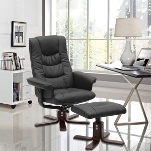 Beige/Black Upholstered Swivel Recliner Chair with Ottoman