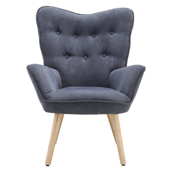 Buttoned Linen Upholstered Wingback Armchair with Wooden Legs