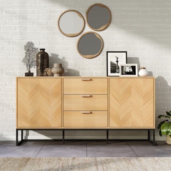 160CM Wide Wooden Side Cabinet with 3 Drawers