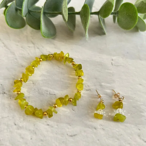 Jade Bracelet and Earring Set | Metal: Gold Filled | Bracelet Length: Small - 16.5cm | Ring Size: Custom Size