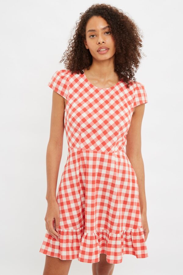 Louche Kare Picnic Check Cap Sleeve Mini Dress In Red