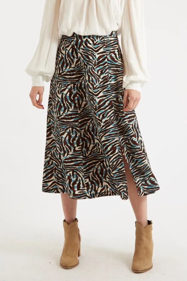 Kiyo Roar Print Midi Skirt