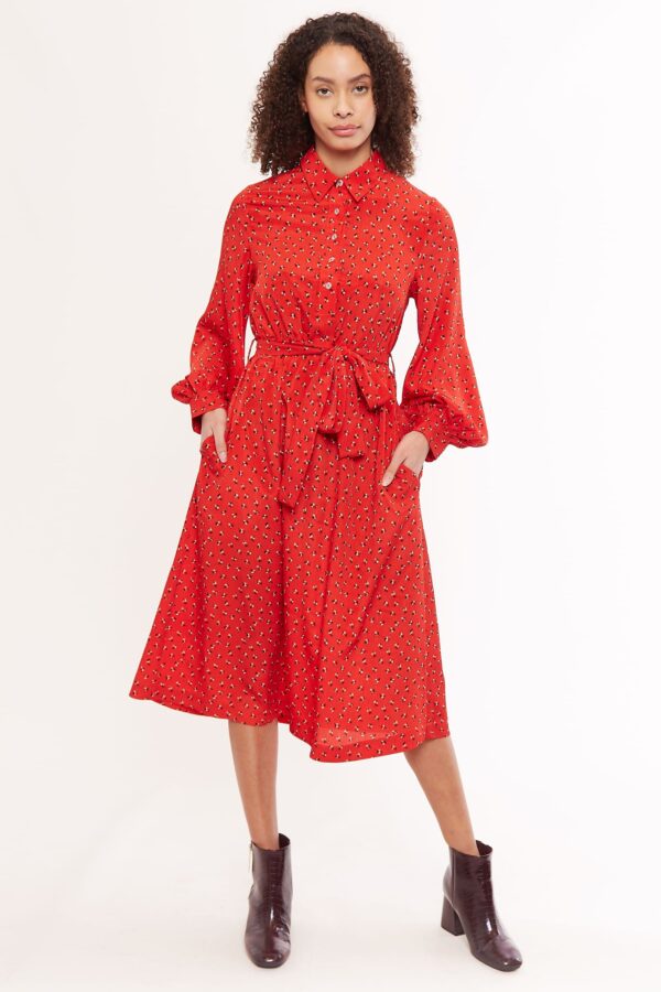 Leonie Double Bud Print Long Sleeve Shirt Dress