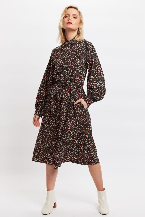 Louche Leonie Wax Flower Long Sleeve Midi Shirtdress