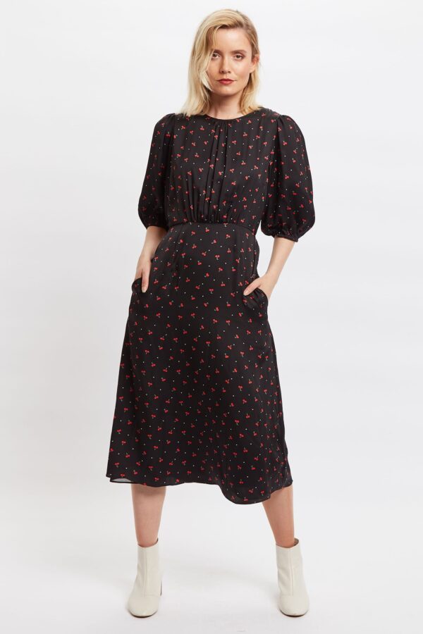 Louche Leonore Cherry Pie Print Square Neck Midi Dress