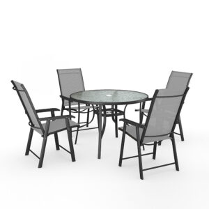 Black Outdoor Dining Set with Glass Top
