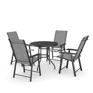 Garden Dining Set with Round Table and Rattan Chairs