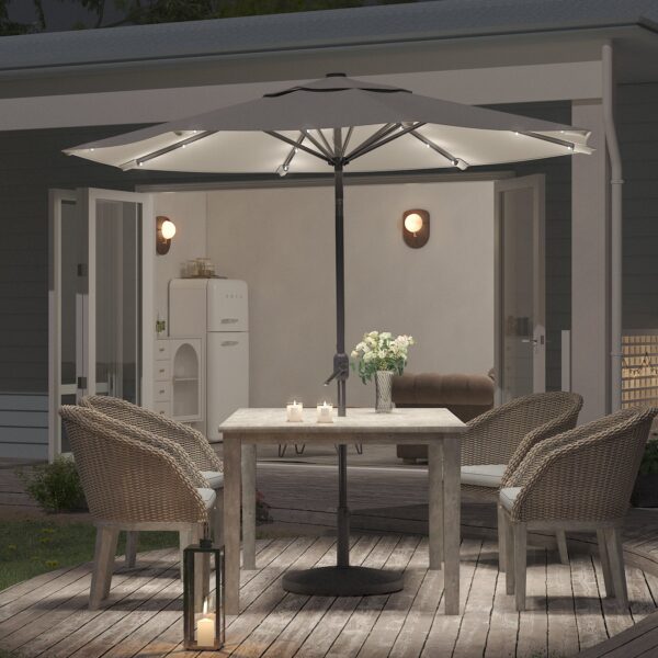 Light Grey Outdoor Crank Lift Parasol Umbrella with LED Lights