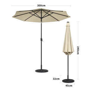 Beige 3M Outdoor Parasol Umbrella with LED Lights