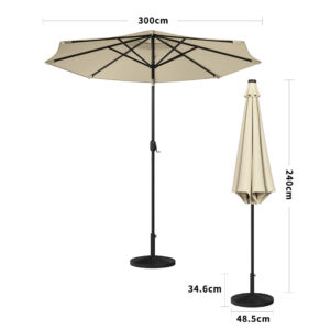 Beige 3M Outdoor Parasol Umbrella with LED Lights