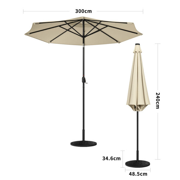 Beige 3M Outdoor Parasol Umbrella with LED Lights