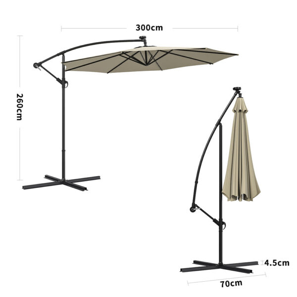 Beige Outdoor Cantilever Parasol Umbrella with LED Lights