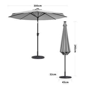Light Grey 3M Outdoor Parasol Umbrella with LED Lights