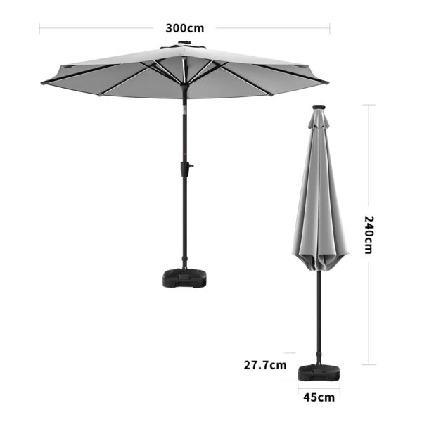 Light Grey 3M Outdoor Parasol Umbrella with LED Lights