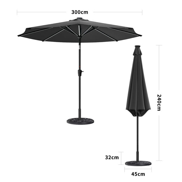 Dark Grey 3M Outdoor Parasol Umbrella with  LED Lights