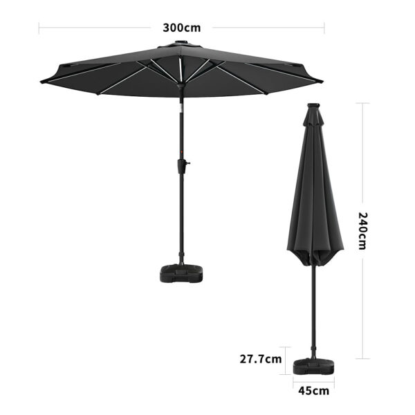 Dark Grey 3M Outdoor Parasol Umbrella with  LED Lights