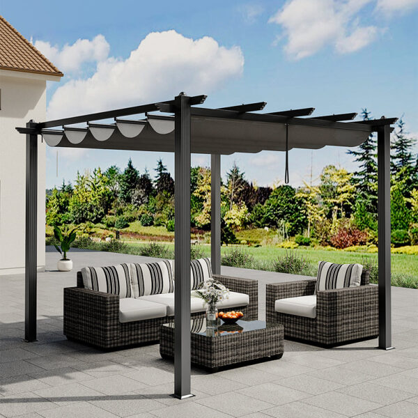 228CM Height Aluminum Framed Garden Pergola with Retractable Canopy