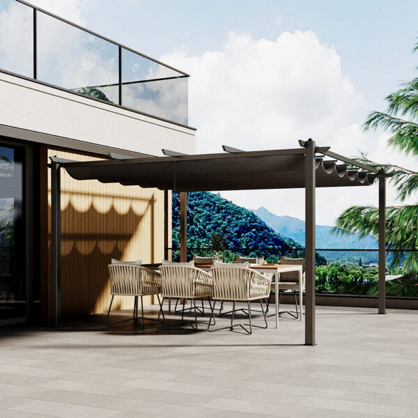 228CM Height Aluminum Framed Garden Pergola with Retractable Canopy