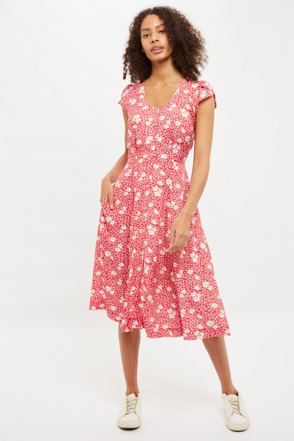 Lilia Roaring Daisy Petal Sleeve Midi Tea Dress