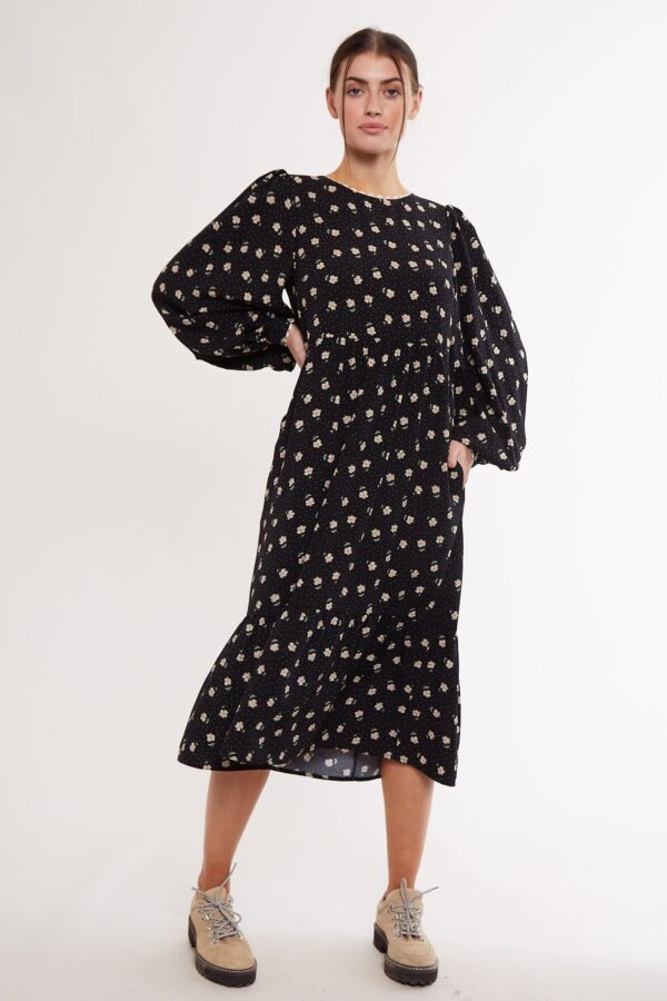 Louche Lilianne Anemone Print Mini Tiered Long Sleeve Dress