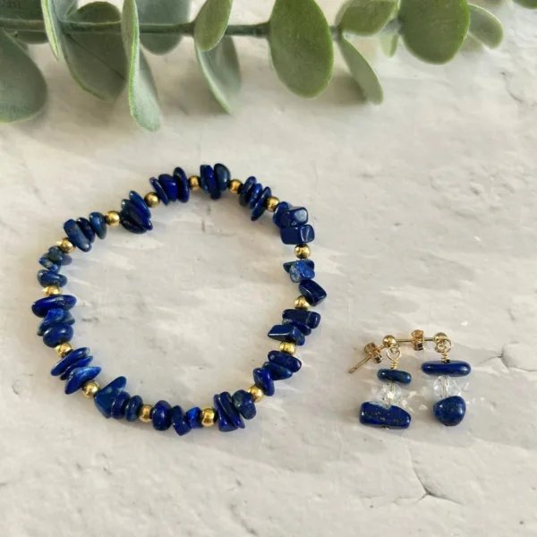 Lapis Lazuli Bracelet and Earring Set | Metal: Gold Filled | Bracelet Length: Medium - 17.5cm | Ring Size: Medium - 6cm