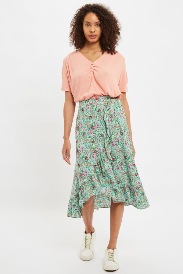 Louche Mara Flower Show Print Ruffle Hem Wrap Midi Skirt