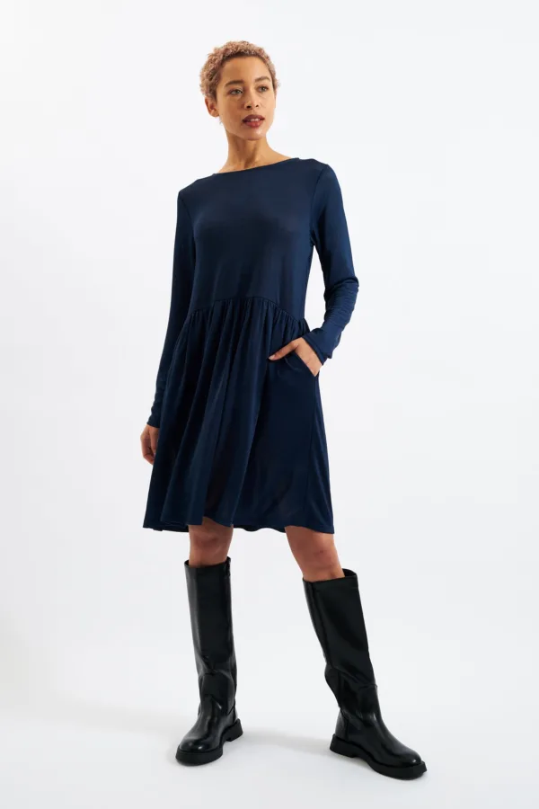 Marylene Marl Throw On Mini Dress in Navy