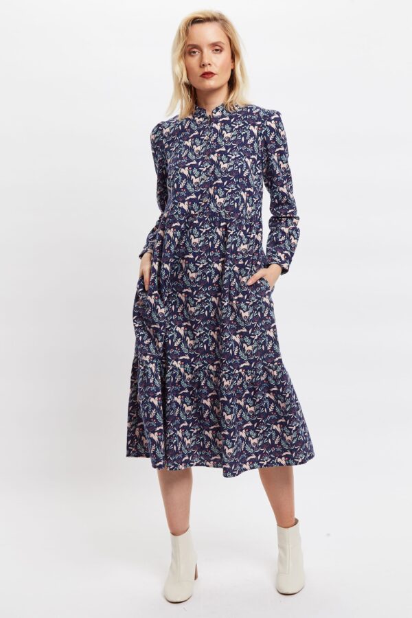 Macha Magic Forest Print Long Sleeve Tiered Midi Dress