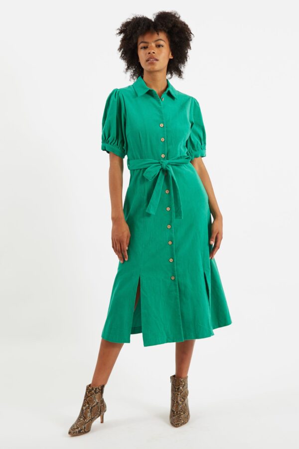 Mollie Baby Cord Puff Sleeve Midi Dress