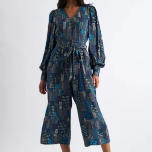 Moski Geo City Print Long Sleeve Jumpsuit