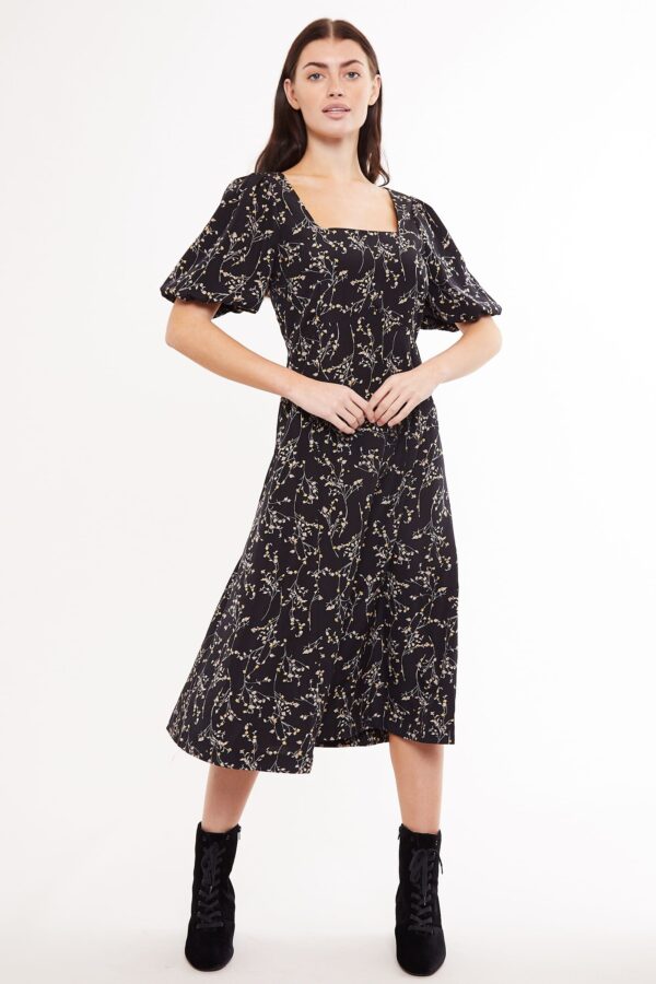 Louche Nadine Clemantis Print Square Neck Midi Dress