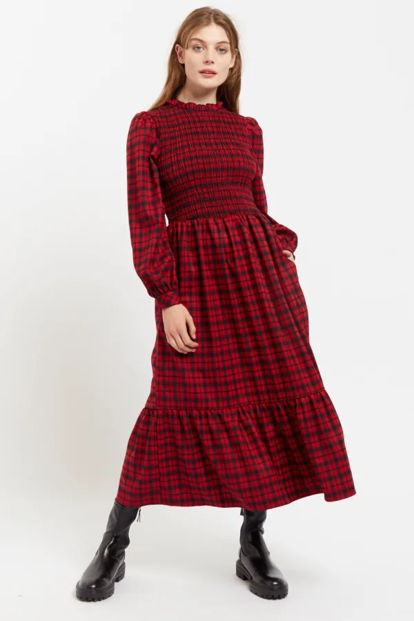 Louche Peppi Winter Gingham Midi Dress Red