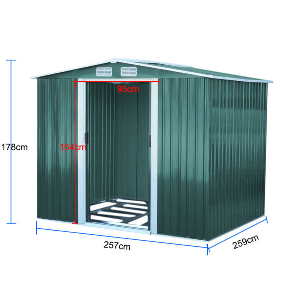 257CM Wide Metal Garden Tools Storage Shed with Gabled Roof Top