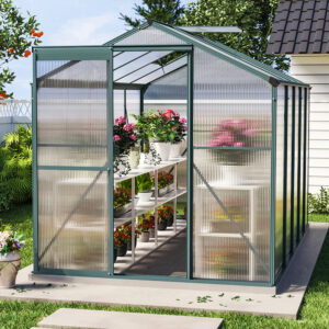 Aluminium Hobby Greenhouse with Base and 2 Vents and Rain Gutter Setting, 10 x 6 ft